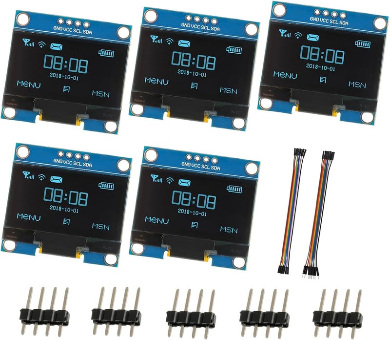 JAMHER 1.3 Inch I2C IIC OLED Display Module 128x64 Pixel Mini Self-Luminous Display Screen Board for Arduino Projects Raspberry Pi with Wire(5Pack Blue) - Image 1
